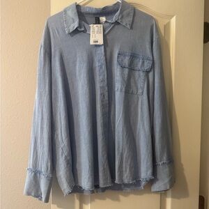 Denim Frayed Button Down